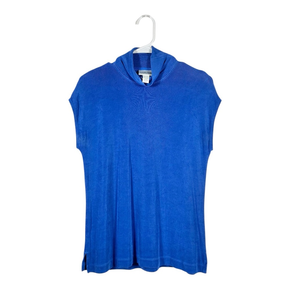 Chico's Cobalt Blue Short Sleeve Mock Neck Top